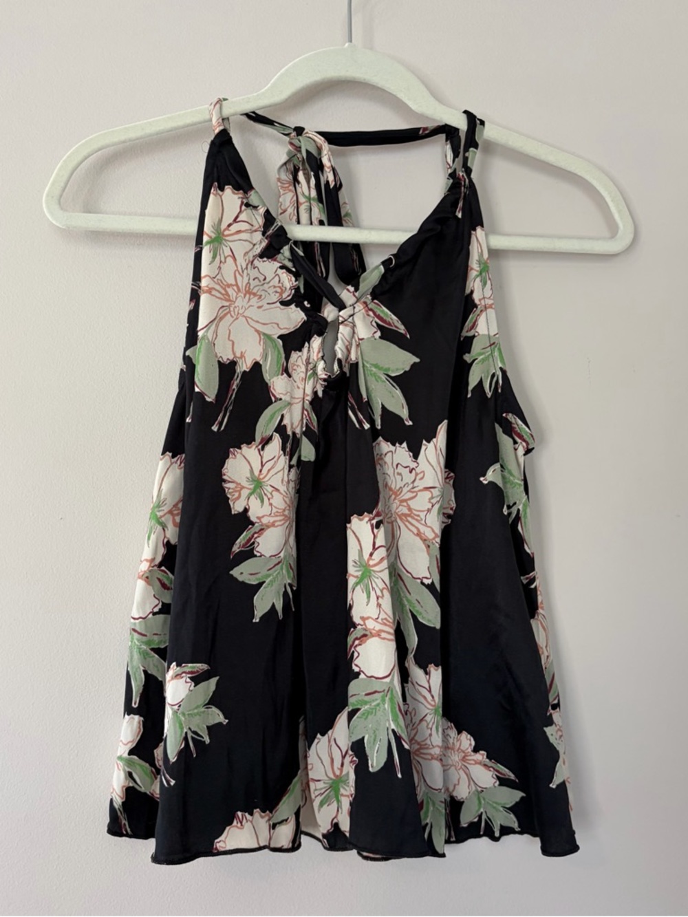 Free People Black Floral Satin Top